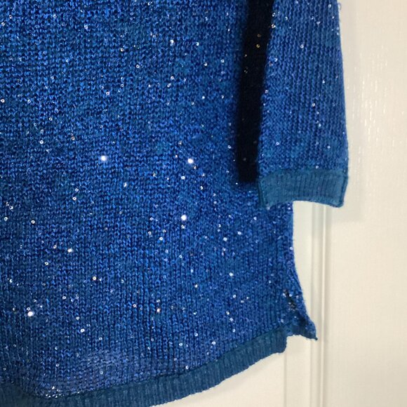INC International Concepts Women's Blue Sequin Semi Sheer Sweater Size P Party - Picture 3 of 6